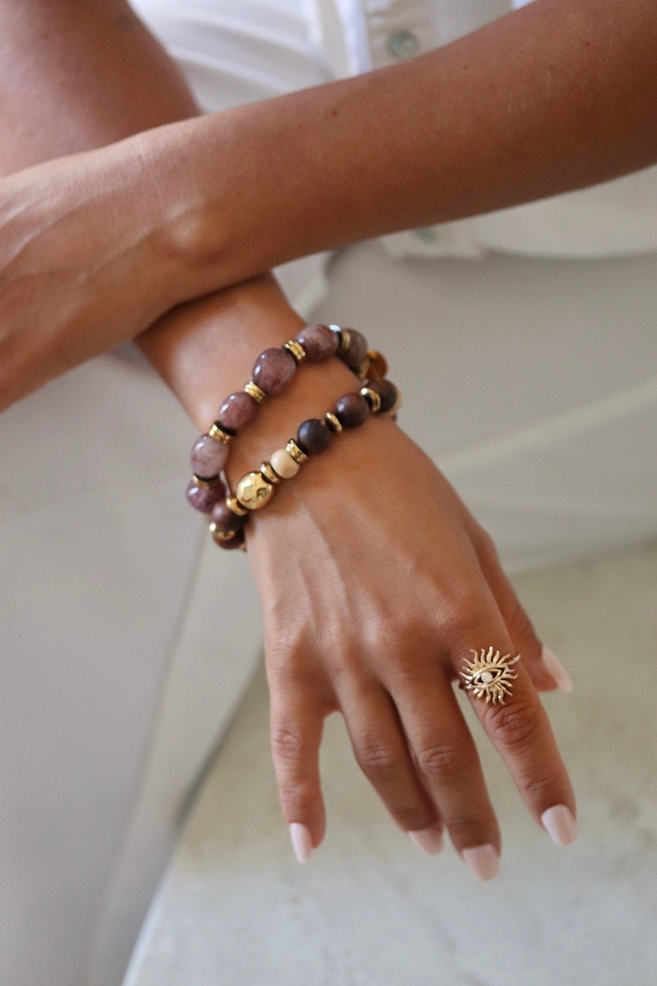 bracelet elastique grosse perle semi-précieuses