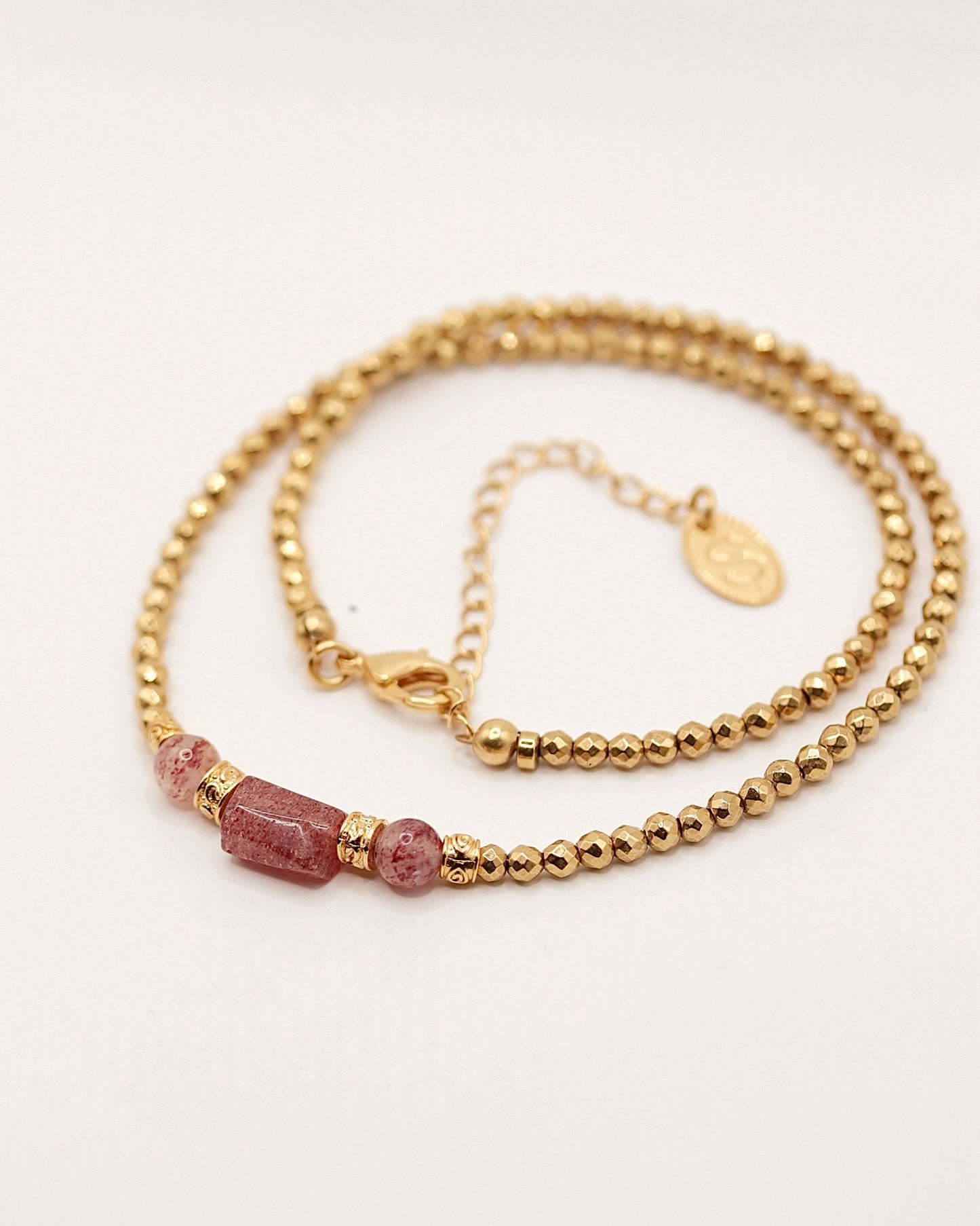 collier perles naturelles rose et doré bohème chic