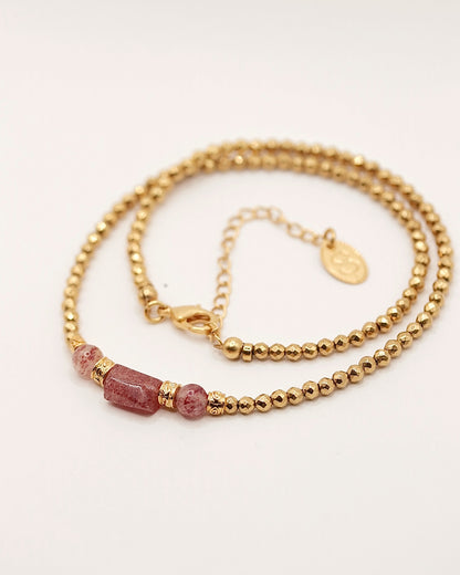 collier perles naturelles rose et doré bohème chic