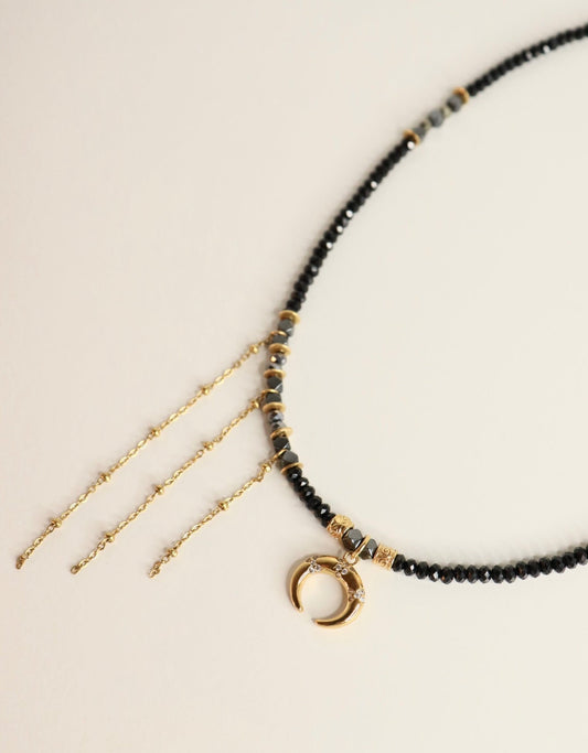 collier elza en onyx noire et pendentif lune