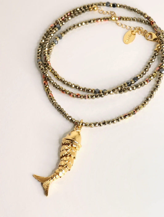 sautoir avec pendentif poisson articulé